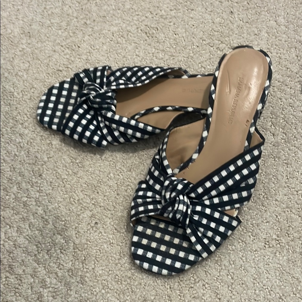 Banana Republic Black and White Mules with Knotted Bow